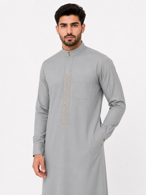Silver Grey Embroidered Thobe