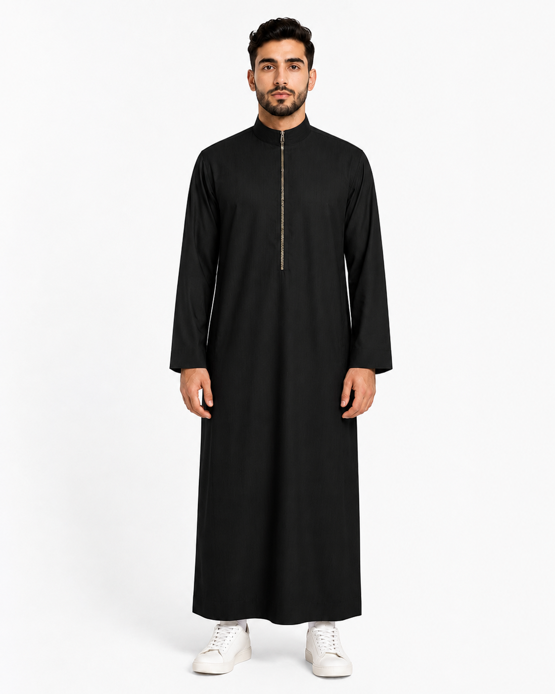 Black Saudi zipper thobe for men, zip-front Arabic thobe — The Nova