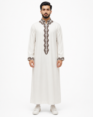 White heavy Premium Embroidered Thobe