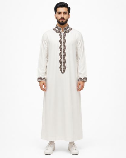 White heavy Premium Embroidered Thobe