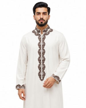 White heavy Premium Embroidered Thobe