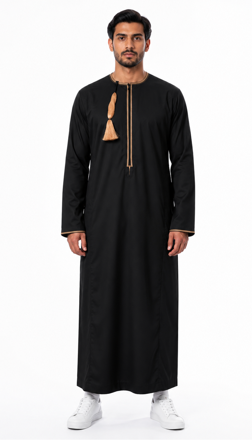 Black Omani Thobes With Tussle