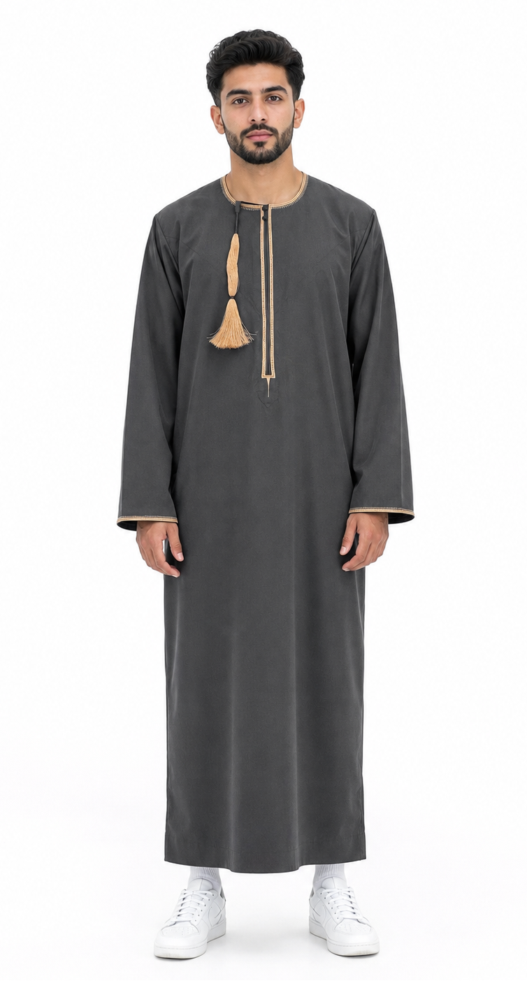 Dark Grey Omani Thobes With Tussle