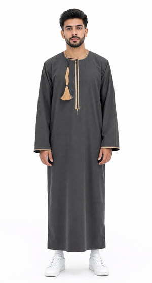 Dark Grey Omani Thobes With Tussle