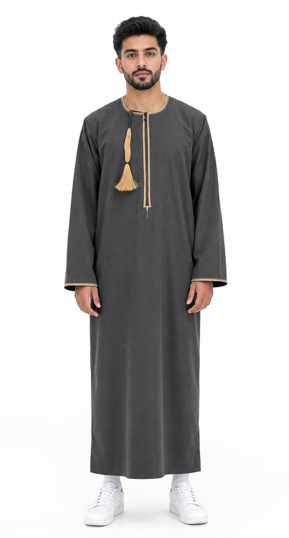 Dark Grey Omani Thobes With Tussle