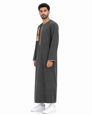 Dark Grey Omani Thobes With Tussle