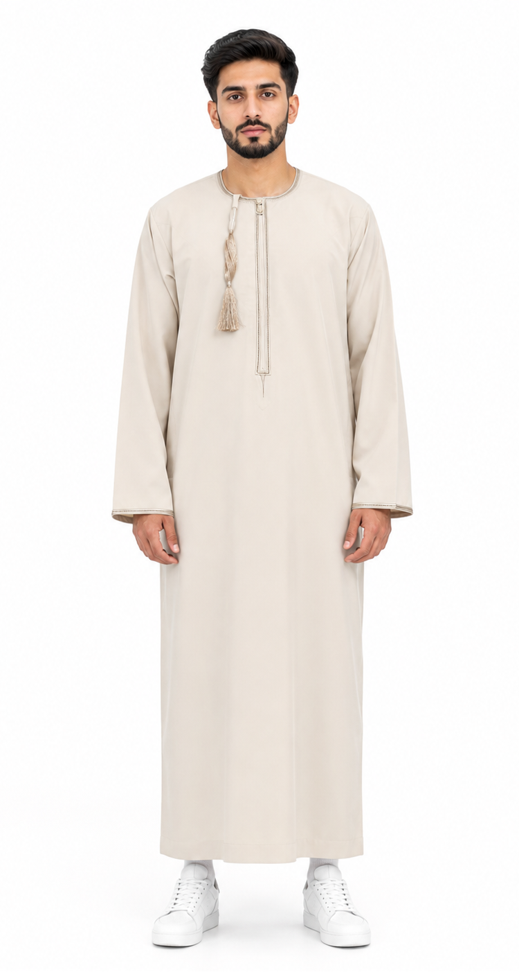 Light Beigh Omani Thobes With Tussle