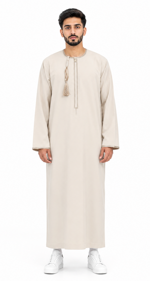 Light Beigh Omani Thobes With Tussle