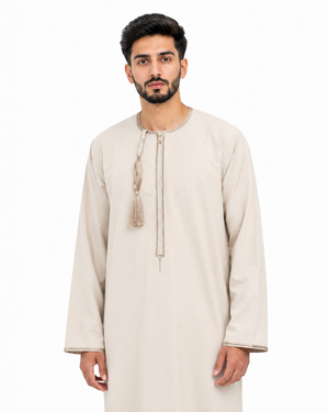 Light Beigh Omani Thobes With Tussle