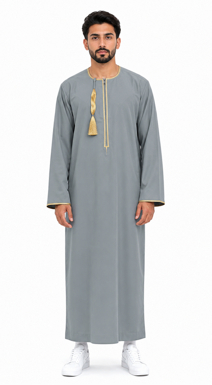 Light Grey Omani Thobes With Tussle