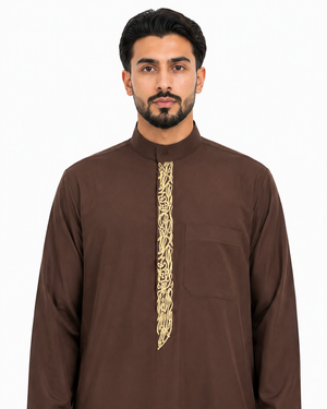 Brown Saudi Embroidery Thobe