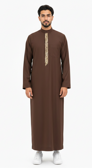 Brown Saudi Embroidery Thobe