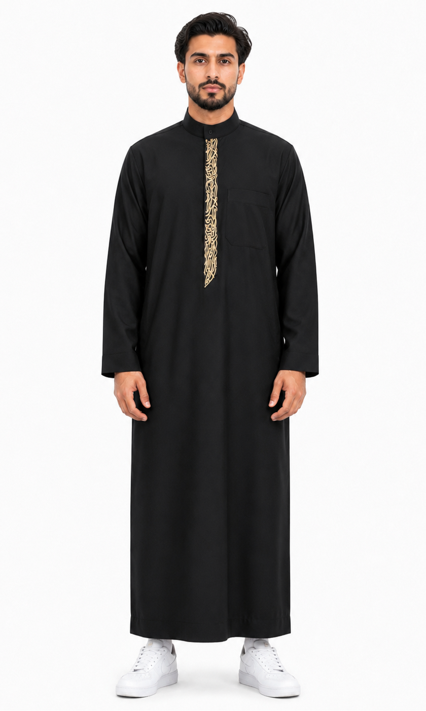 Black Saudi Embroidery Thobe