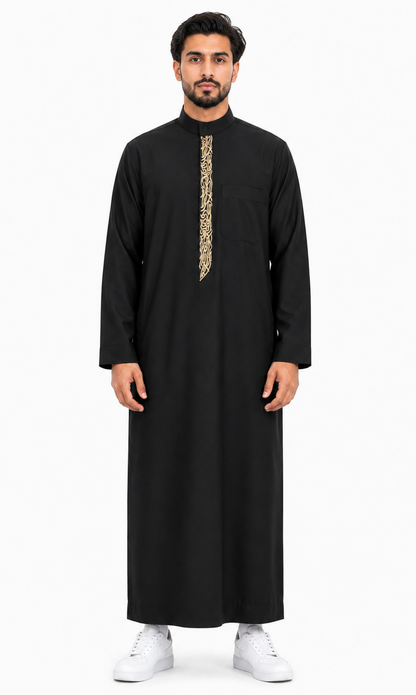 Black Saudi Embroidery Thobe