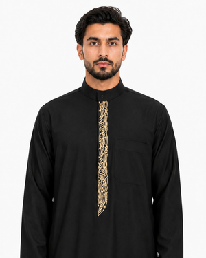 Black Saudi Embroidery Thobe