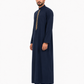 Navy Blue Thobe For Men With Golden Embroidery