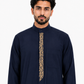 Navy Blue Thobe For Men With Golden Embroidery