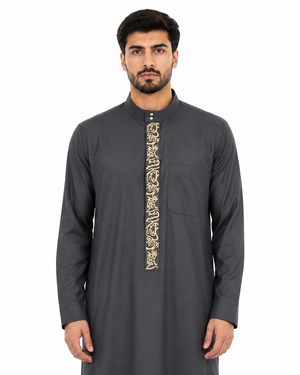 Grey Saudi Calligraphy Thobe