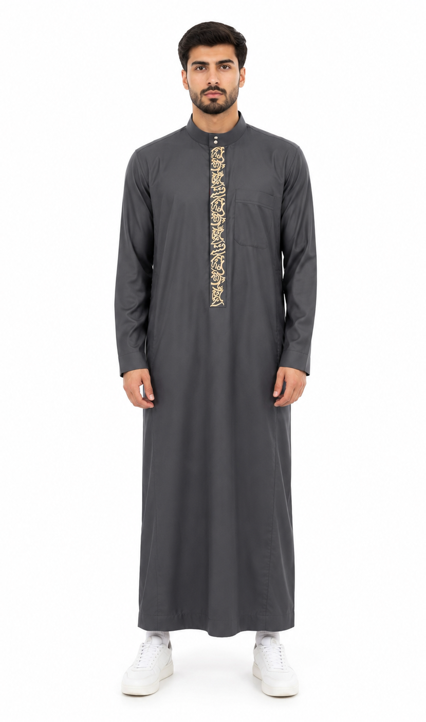 Grey Saudi Calligraphy Thobe