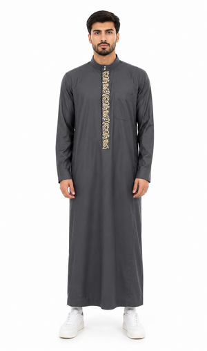 Grey Saudi Calligraphy Thobe