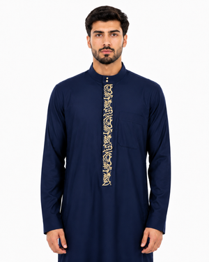 Navy Blue Saudi Calligraphy Embroidered Thobe