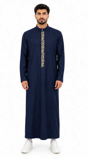 Navy Blue Saudi Calligraphy Embroidered Thobe