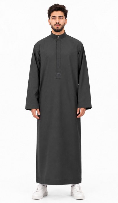 Black Saudi Embroidery Thobe