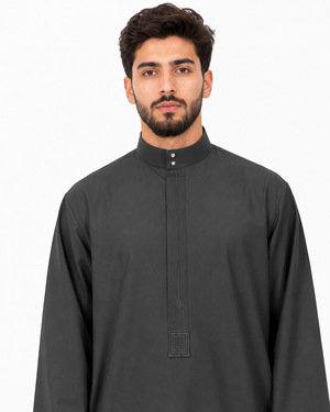Black Saudi Embroidery Thobe