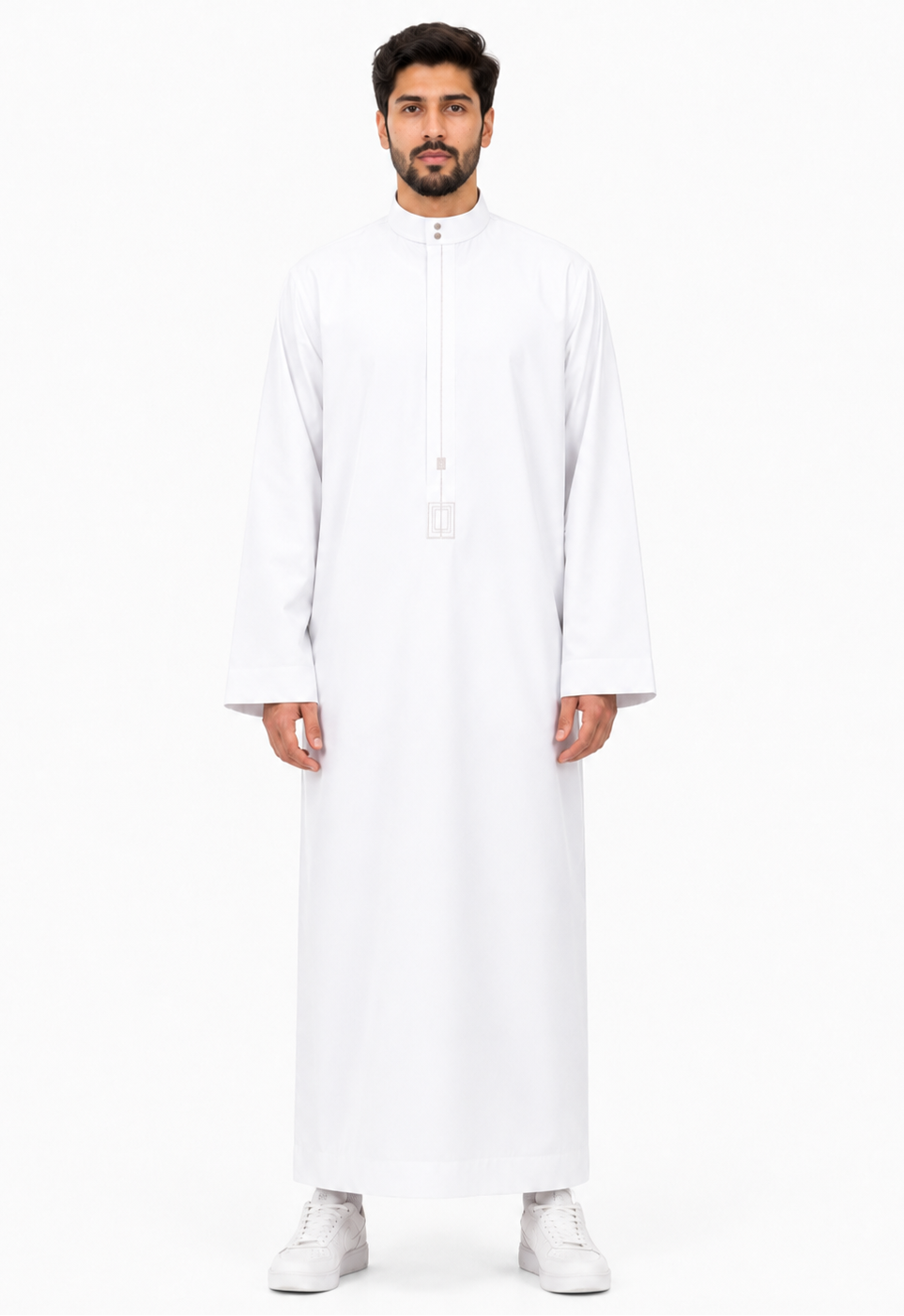 White Saudi Embroidery Thobe