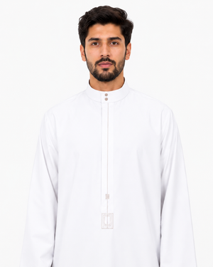 White Saudi Embroidery Thobe
