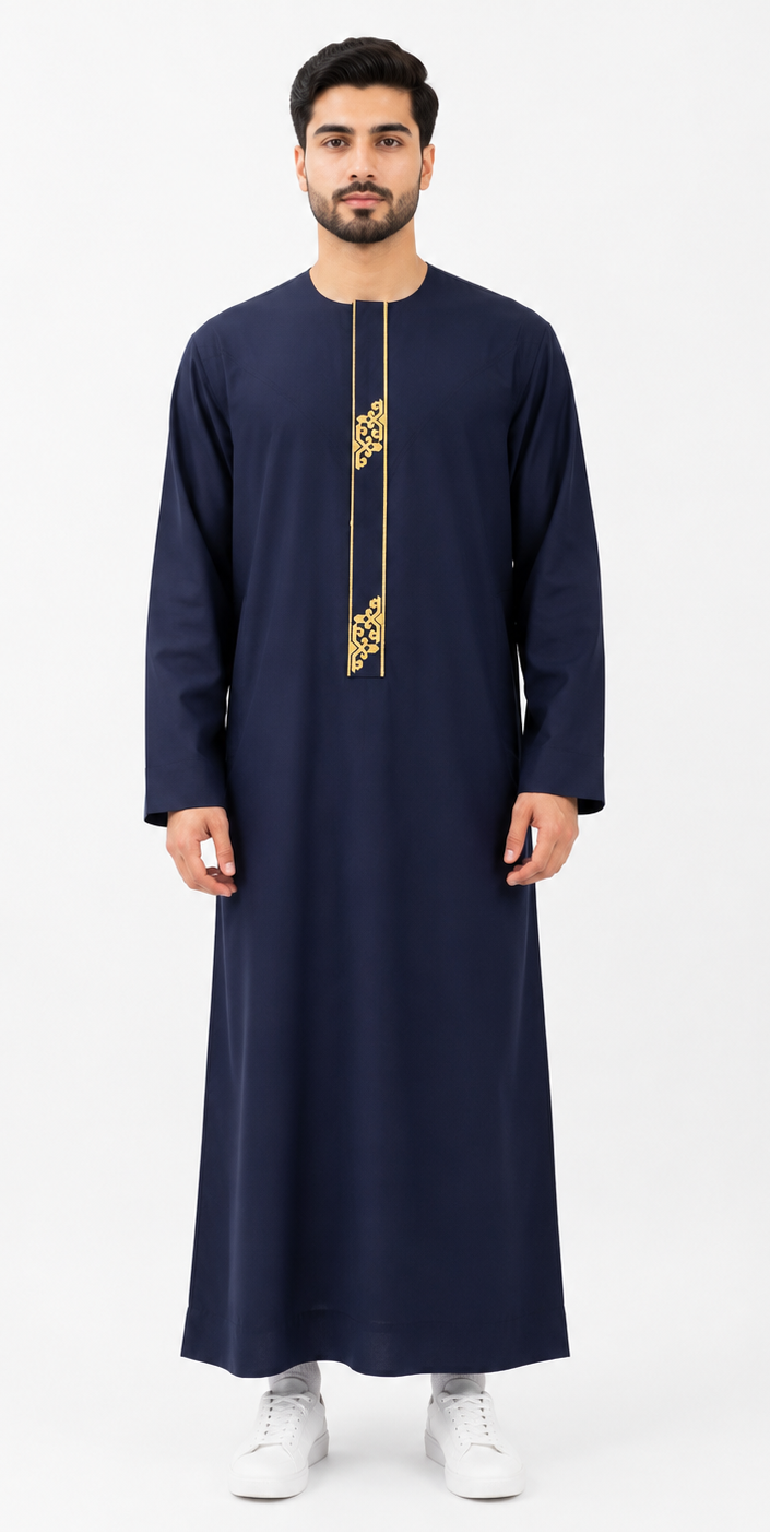 Navy Blue Embroidered Emirati Thobe