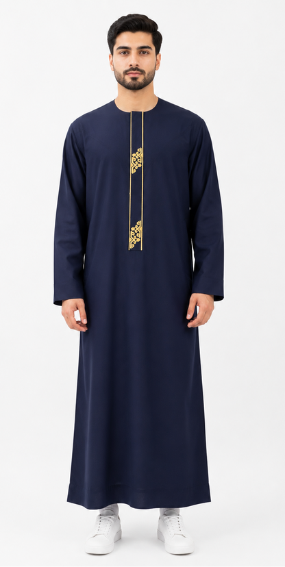 Navy Blue Embroidered Emirati Thobe