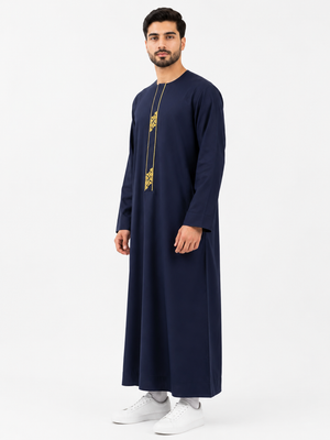 Navy Blue Embroidered Emirati Thobe