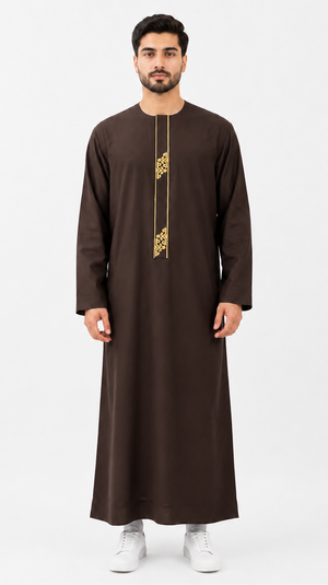 Brown Embroidered Emirati Thobe
