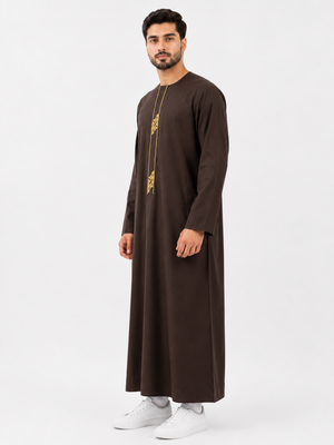 Brown Embroidered Emirati Thobe