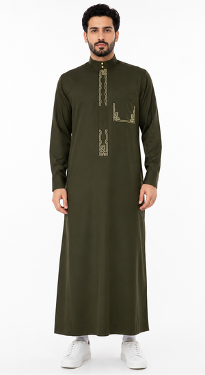 Olive Green Saudi Embriodery Thobe