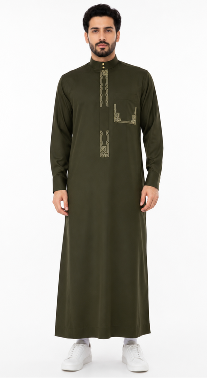 Olive Green Saudi Embriodery Thobe