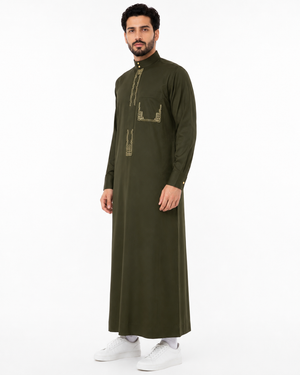Olive Green Saudi Embriodery Thobe
