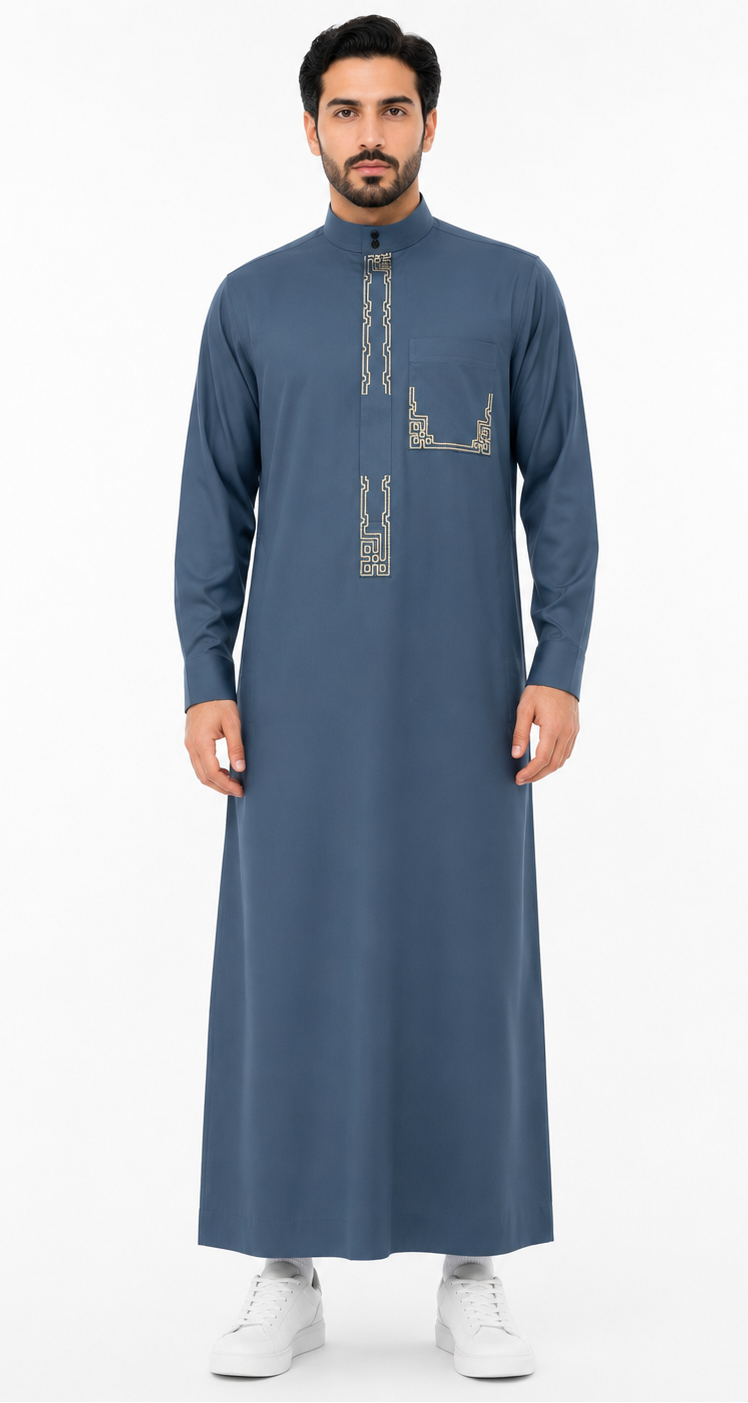 Sea Green Embroidered Saudi Thobe