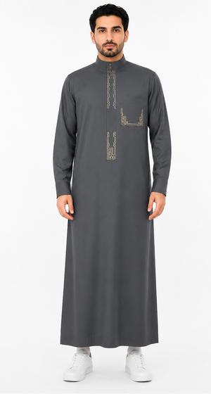 Grey Saudi Embroidered Thobe