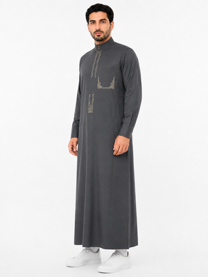 Grey Saudi Embroidered Thobe