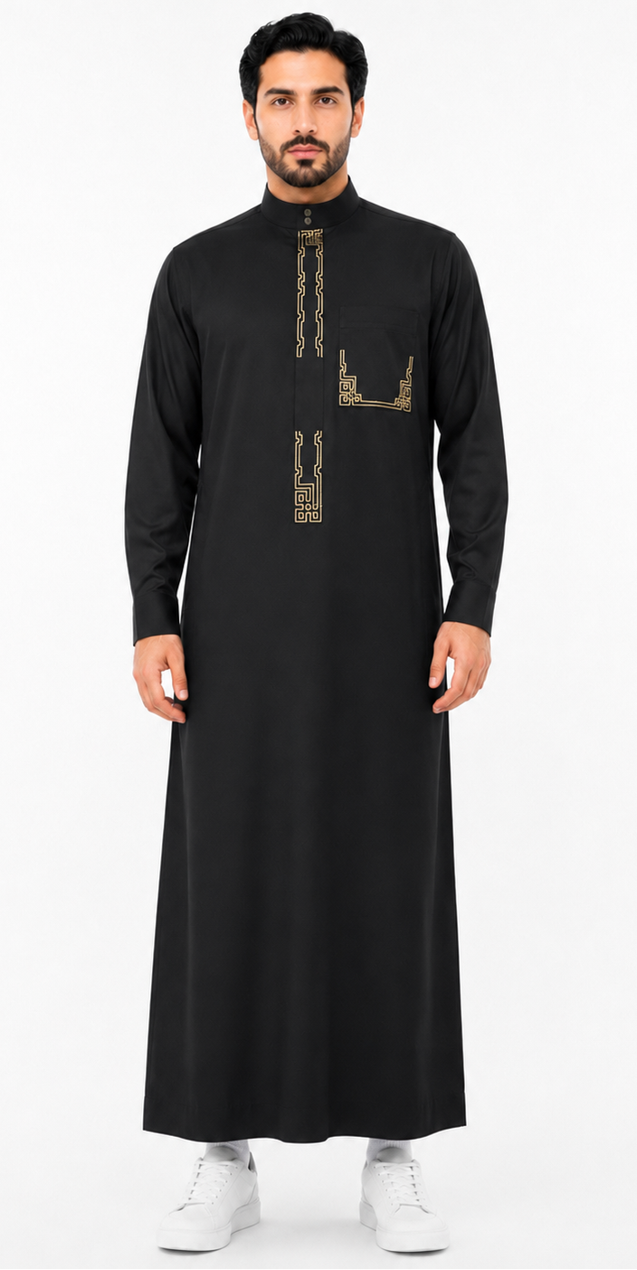 Black Saudi Embroidered Thobe