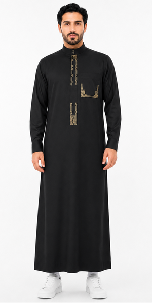 Black Saudi Embroidered Thobe