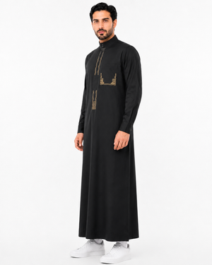 Black Saudi Embroidered Thobe