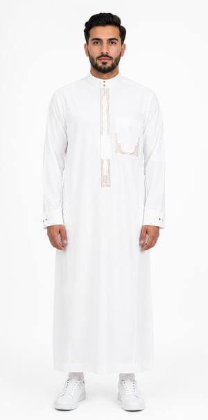 White Saudi Embroidered Thobe