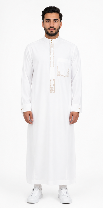 White Saudi Embroidered Thobe