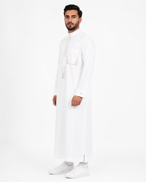 White Saudi Embroidered Thobe