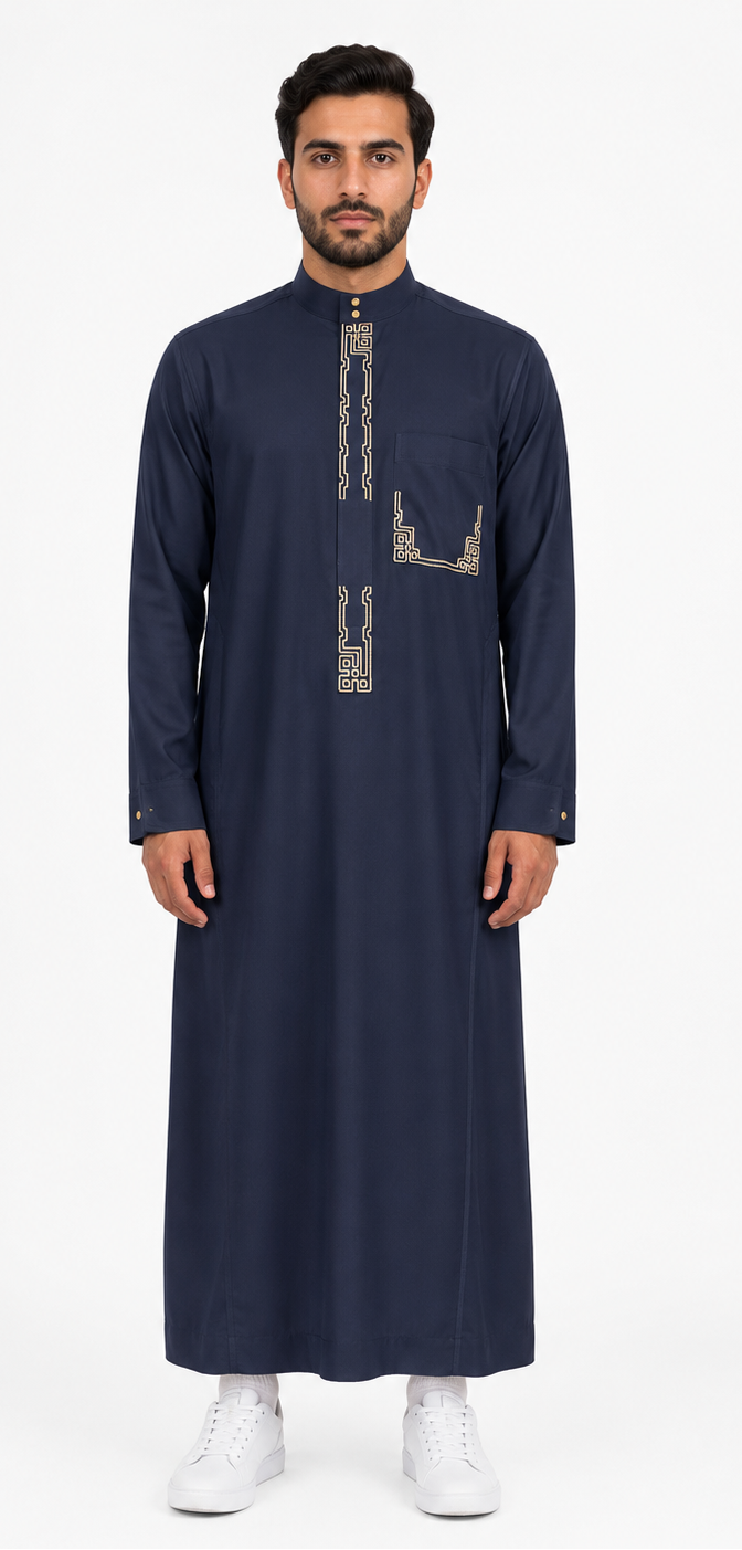 Navy Blue Embroidered SaudiThobe