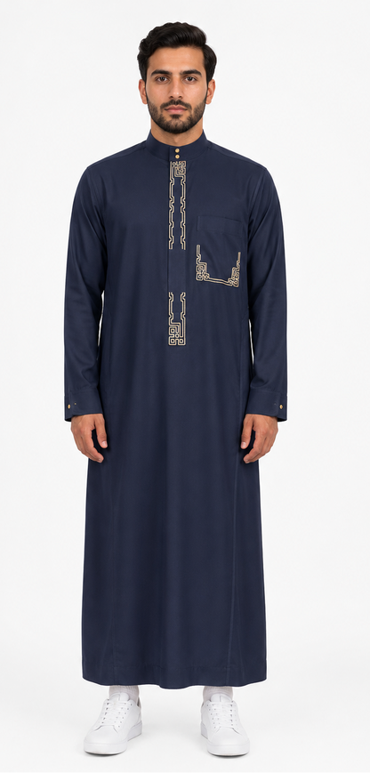 Navy Blue Embroidered SaudiThobe