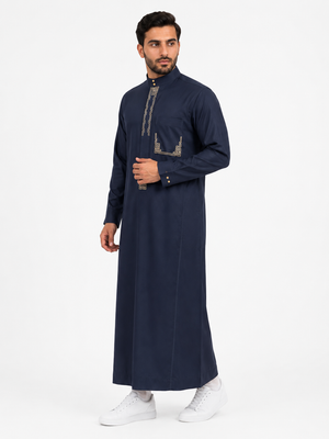 Navy Blue Embroidered SaudiThobe